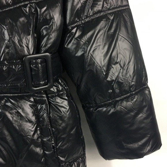 A New Day Women's Black Puffer Jacket with Hood  & Waist Belt L (NWOT) - Picture 5 of 6